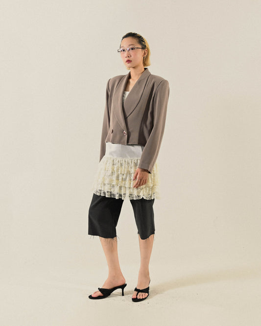 Upcycling破壞收邊短版古著西裝外套