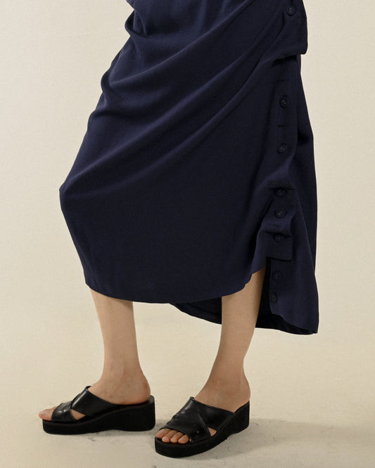 扣飾綴飾高腰古著長裙