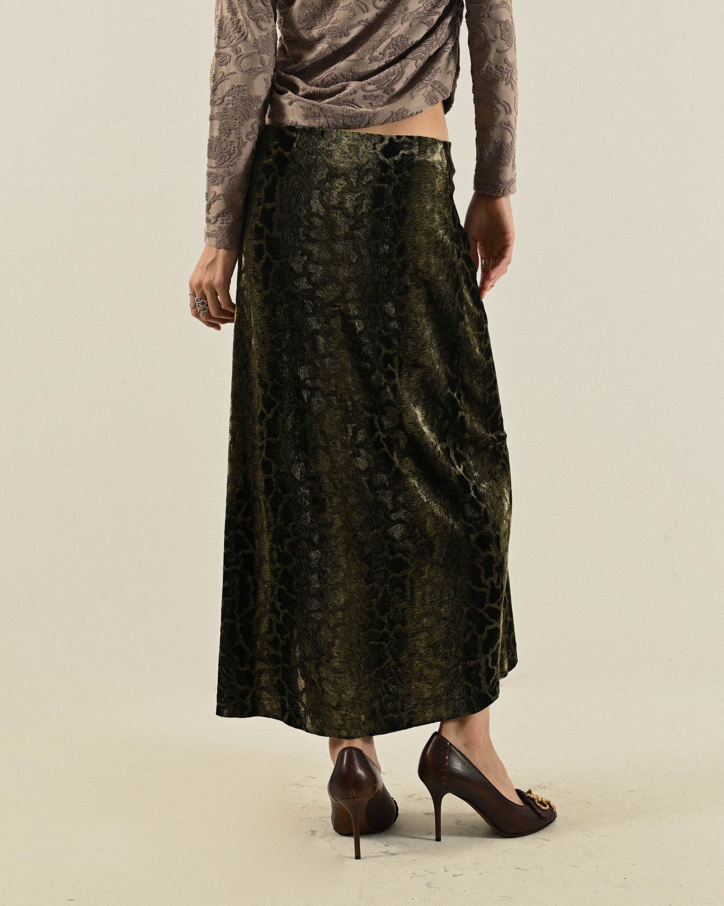 動物斑紋天鵝絨緹花古著長裙