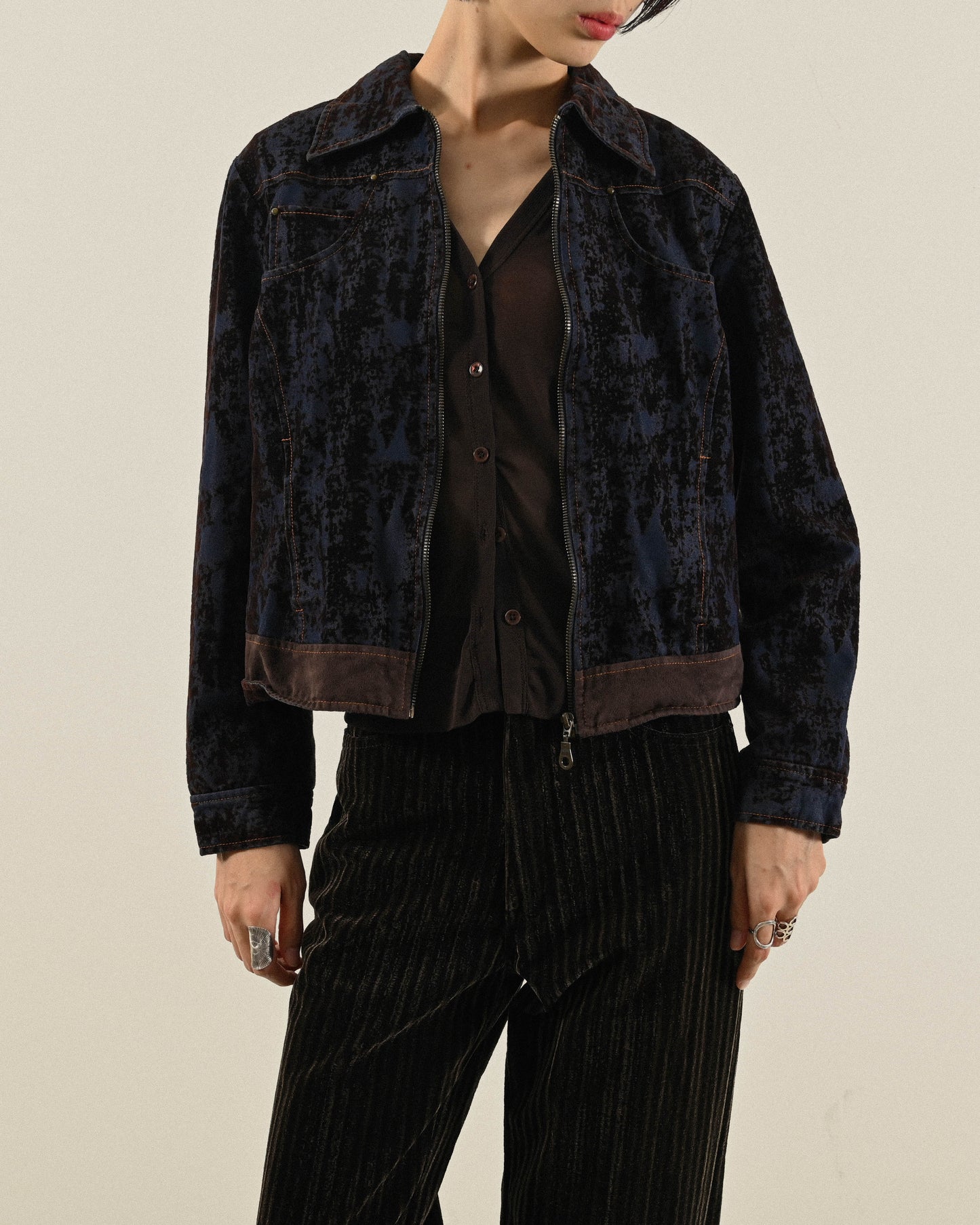 斑斕絨面緹花古著夾克外套