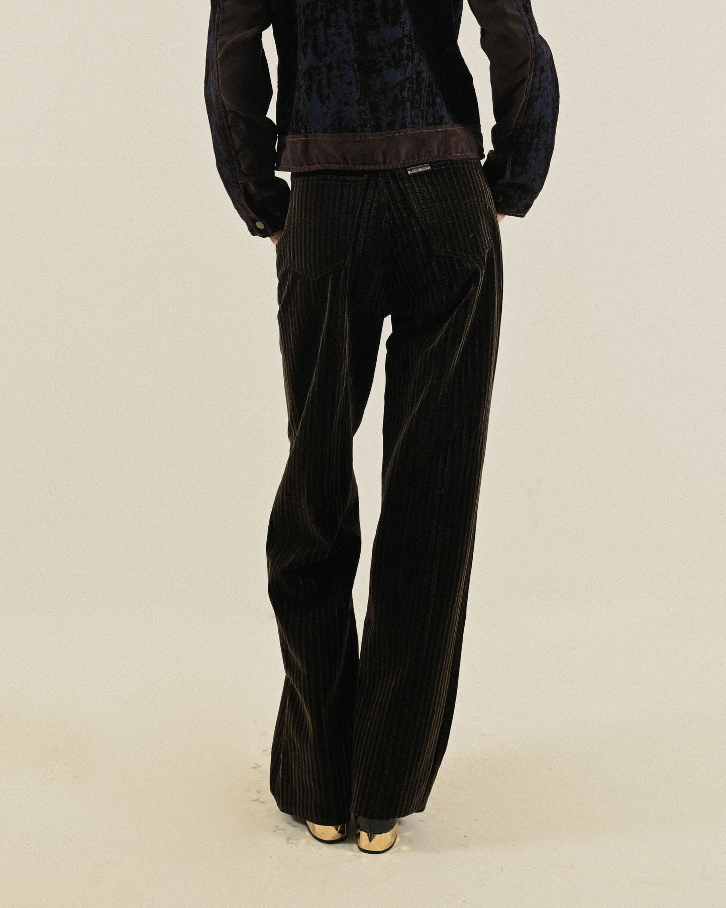 厚實紋理燈芯絨高腰古著長褲