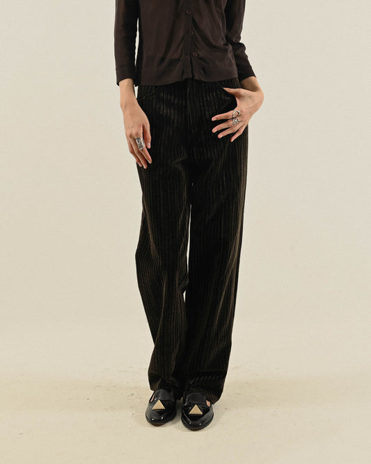 厚實紋理燈芯絨高腰古著長褲