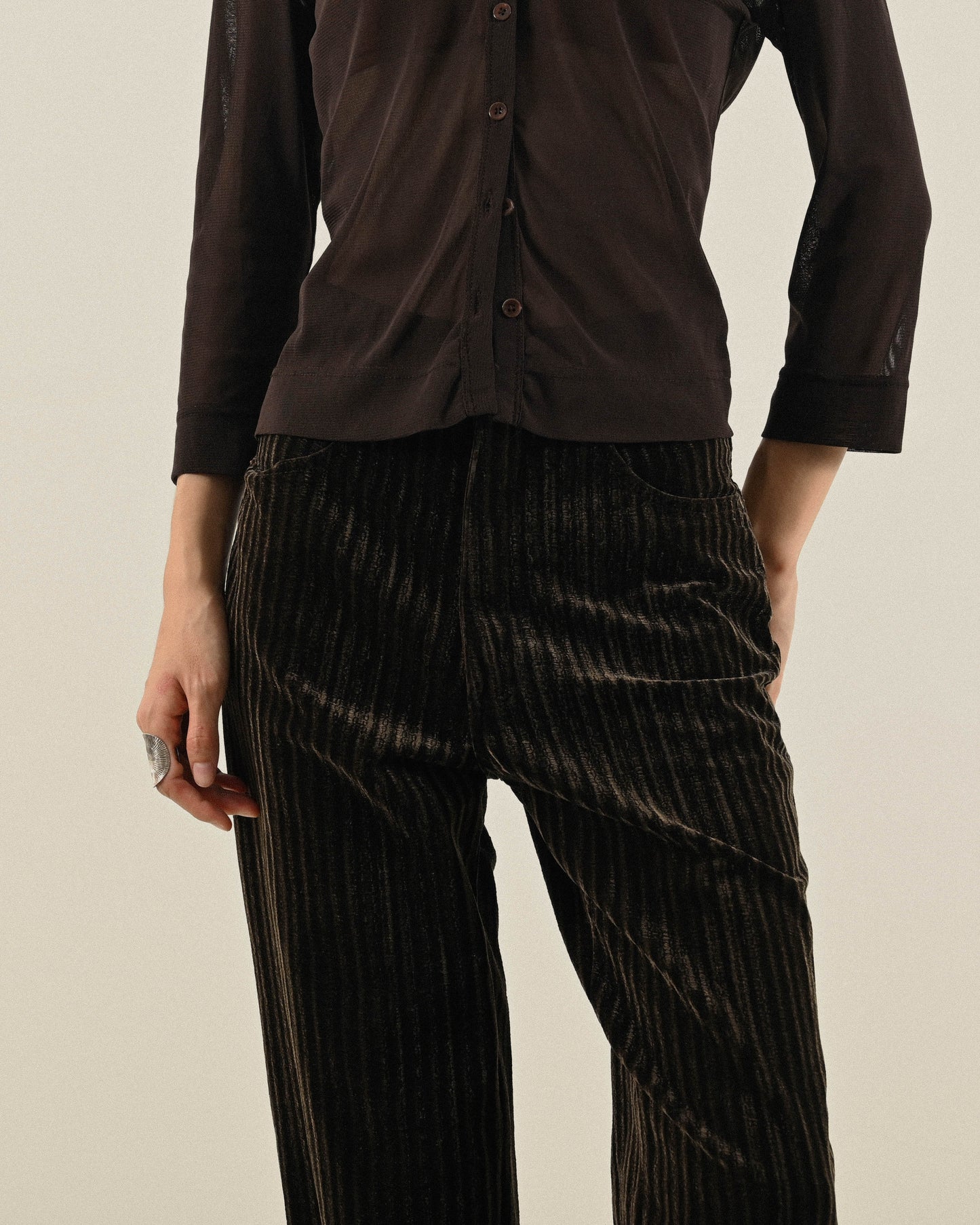 厚實紋理燈芯絨高腰古著長褲