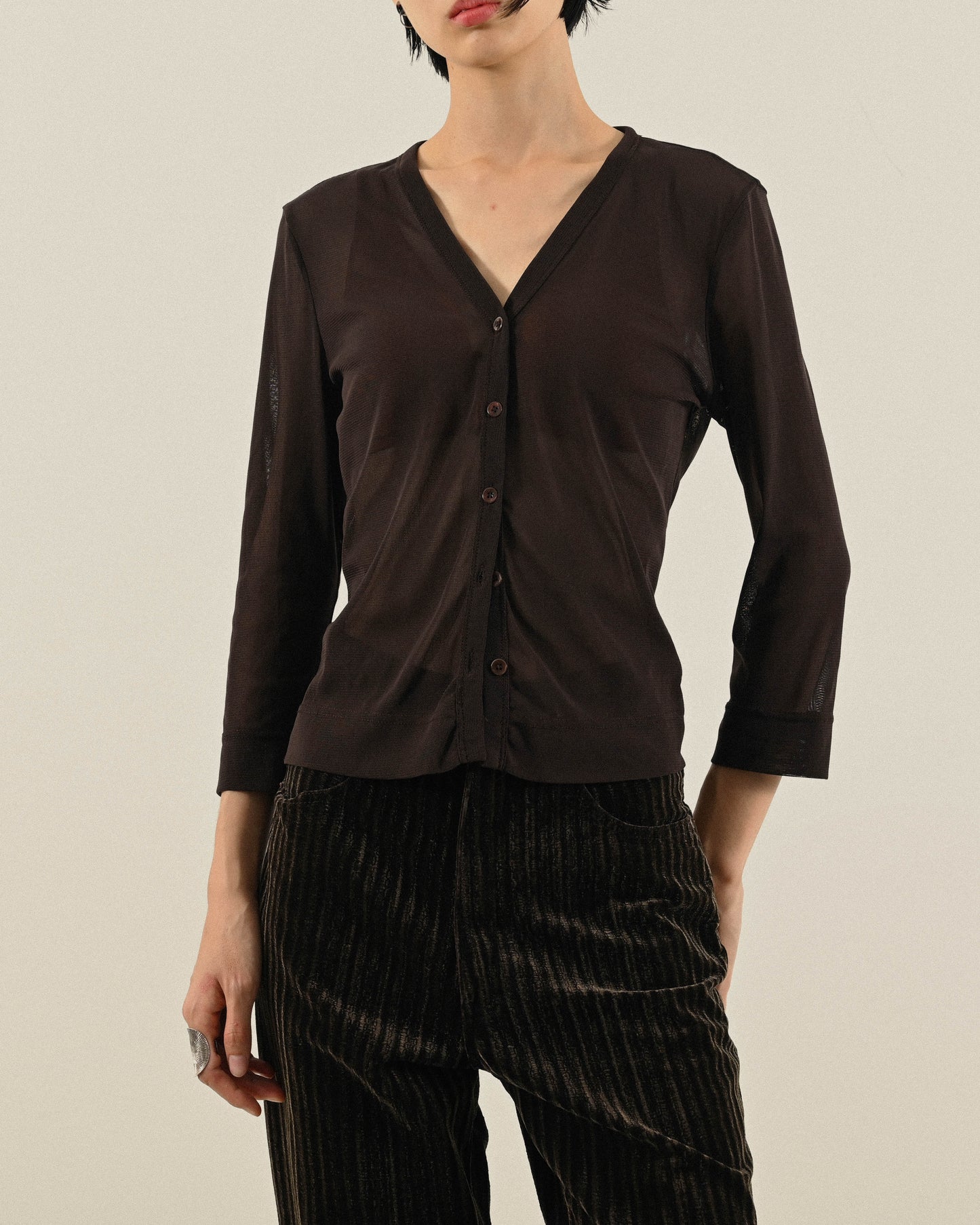 輕薄紗質V領古著上衣