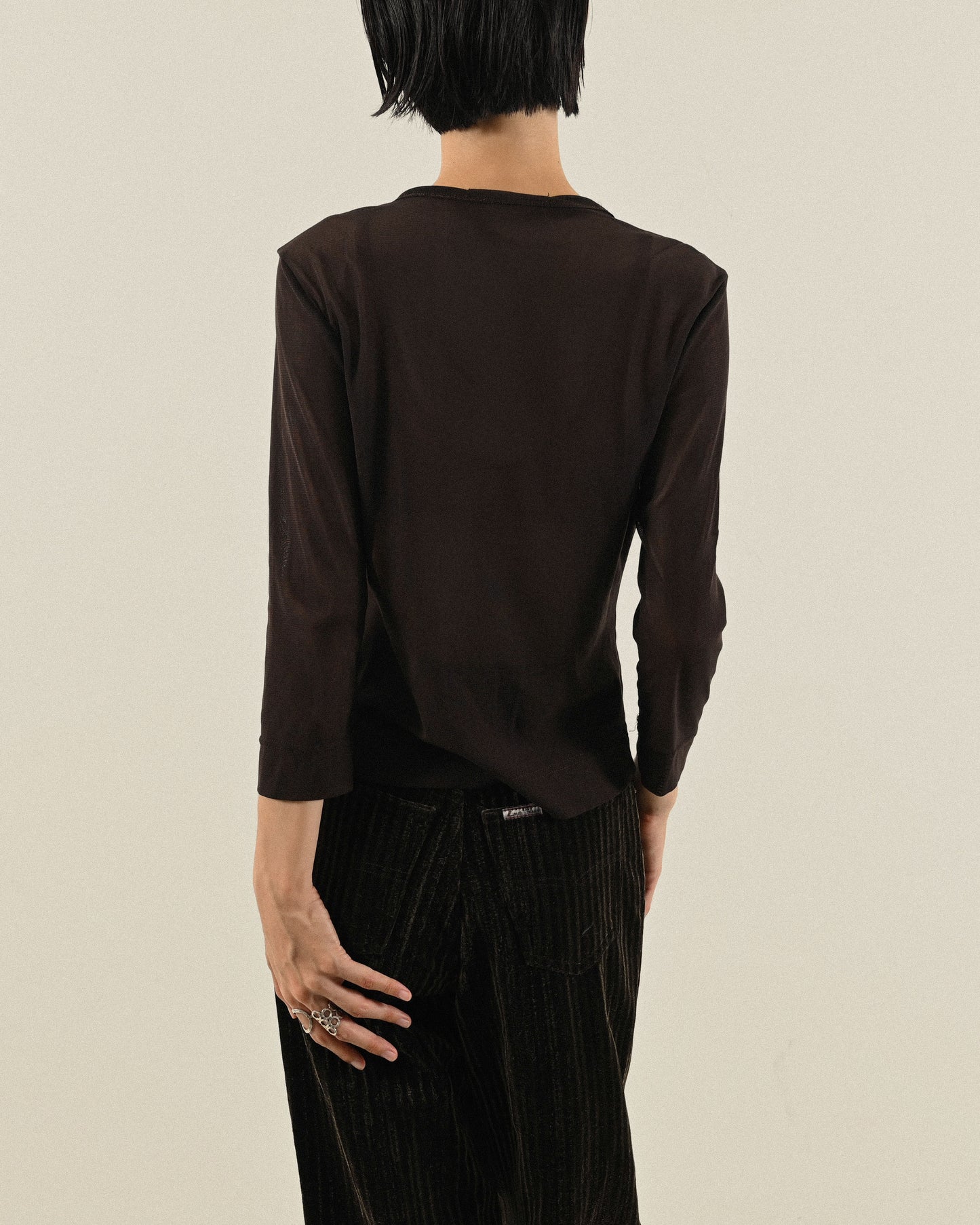 輕薄紗質V領古著上衣