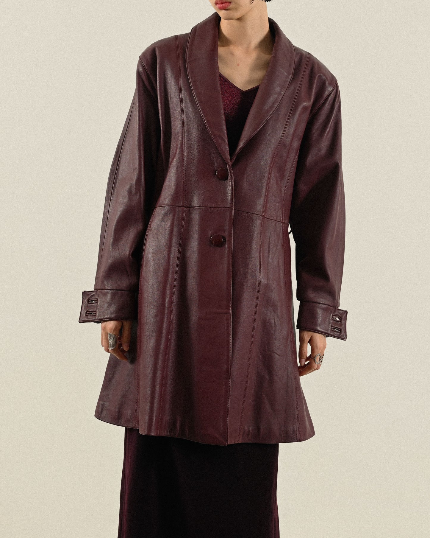 絲瓜領型古著皮革外套