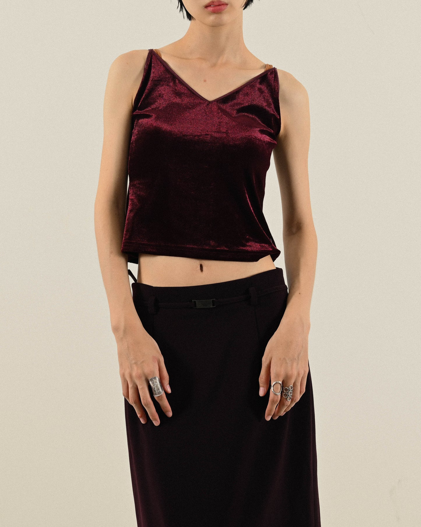 光緞天鵝絨細肩帶古著背心