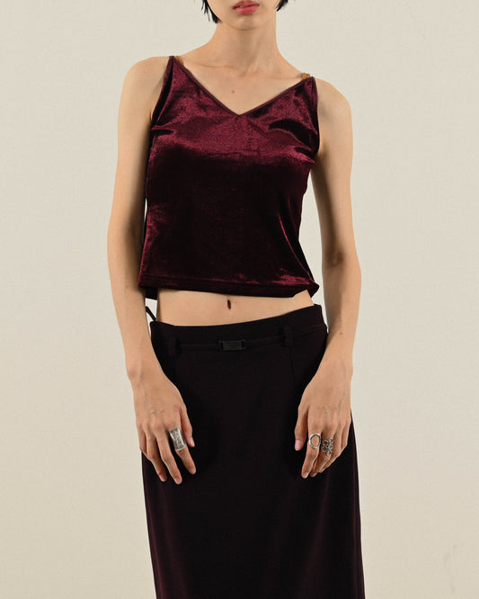 光緞天鵝絨細肩帶古著背心