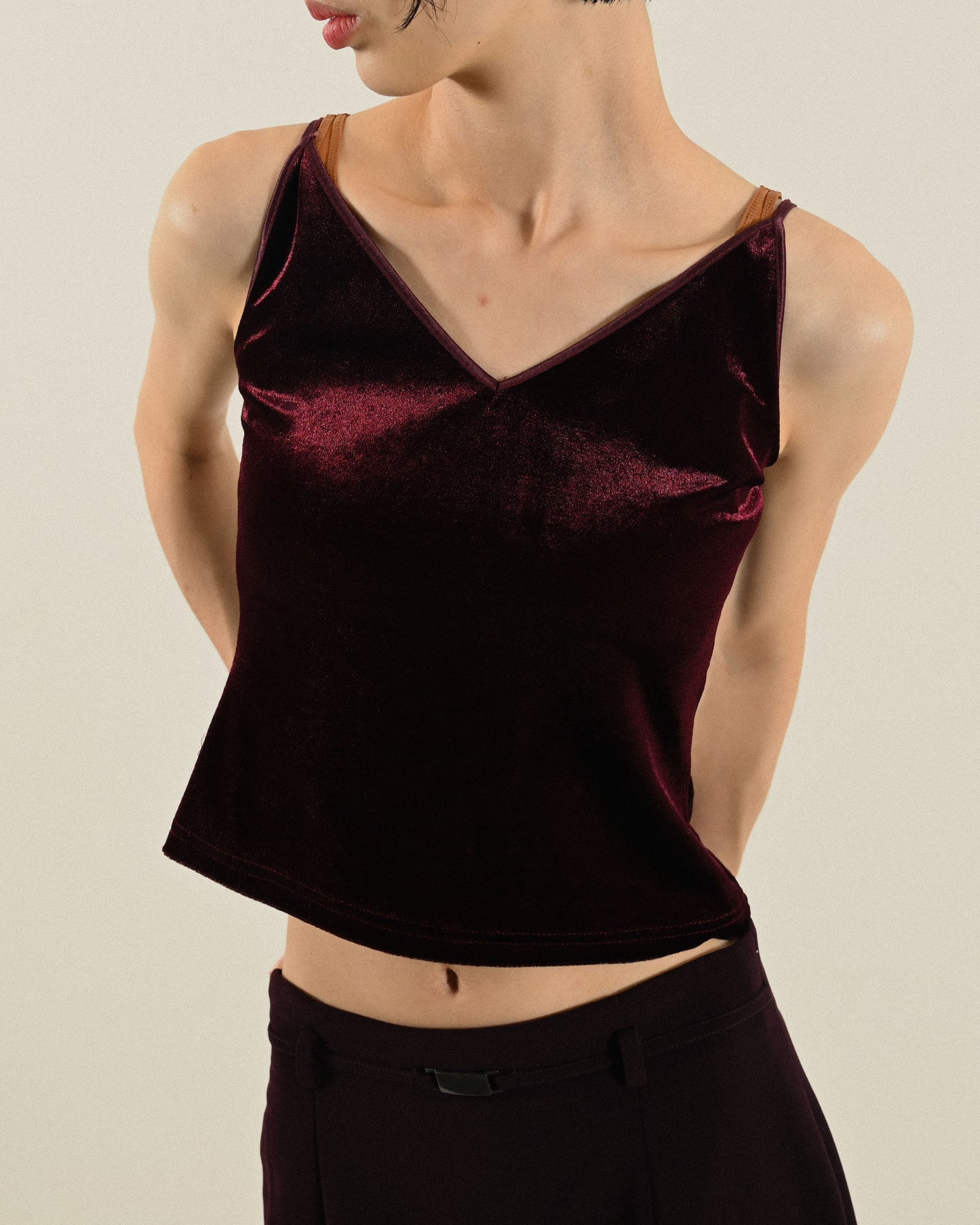 光緞天鵝絨細肩帶古著背心