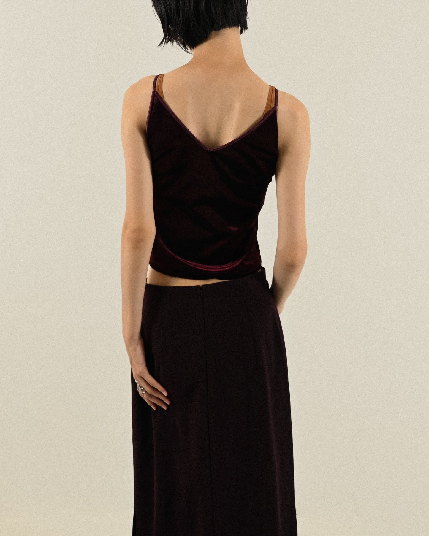 光緞天鵝絨細肩帶古著背心