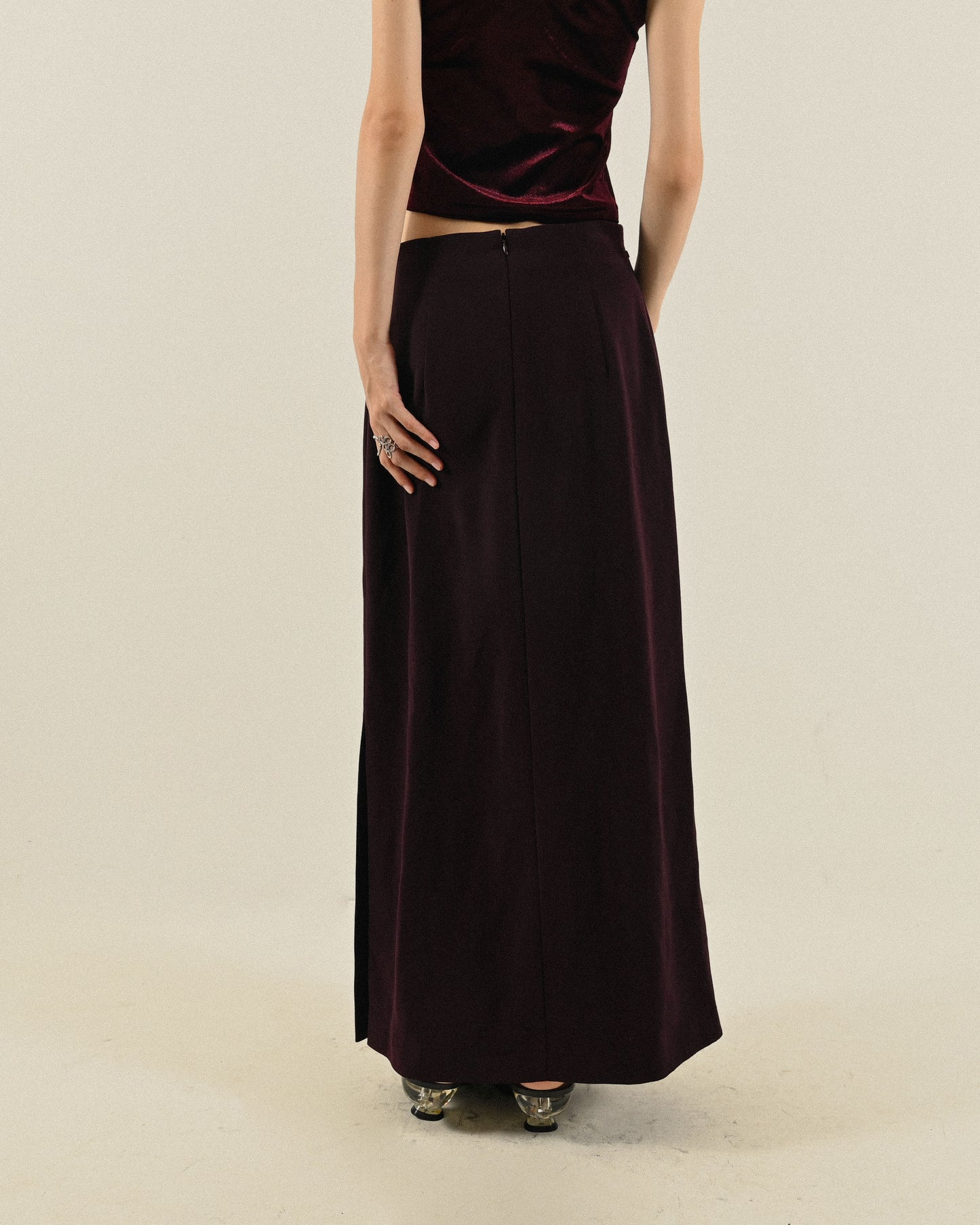 流麗輪廓高腰古著長裙