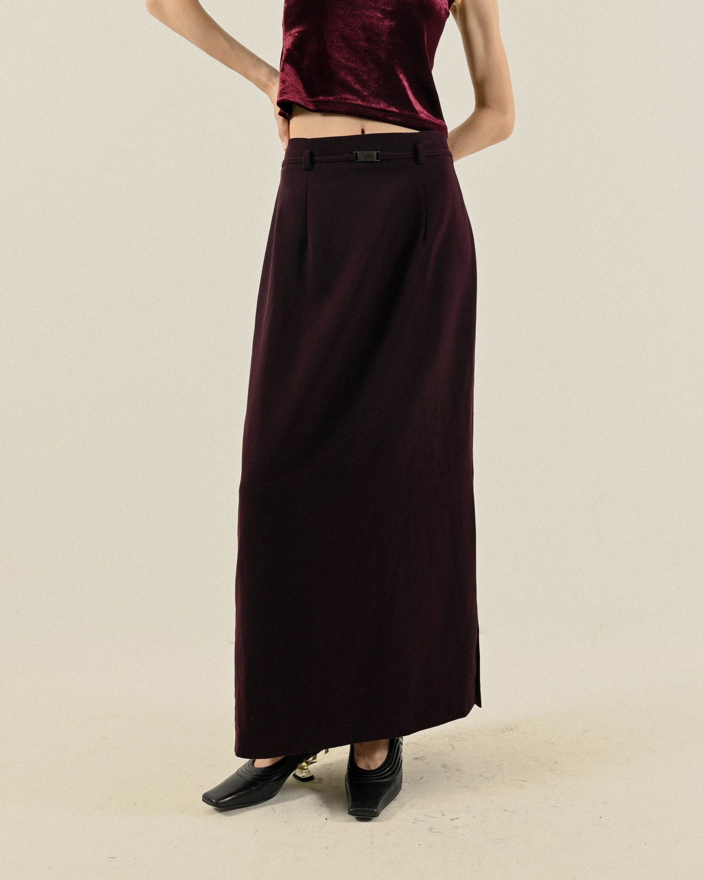 流麗輪廓高腰古著長裙