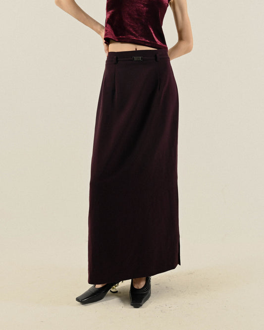 流麗輪廓高腰古著長裙