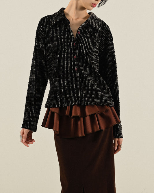 色線混紡絨面緹花古著襯衫