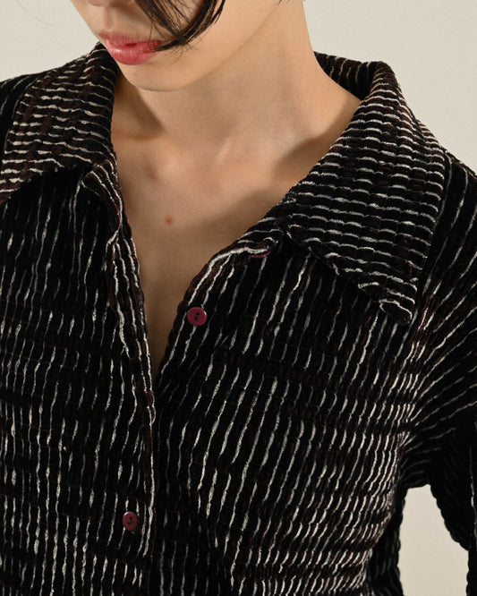 色線混紡絨面緹花古著襯衫