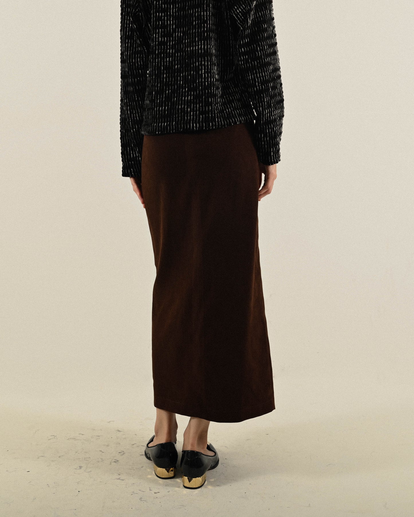 俐落開衩絨面高腰古著長裙