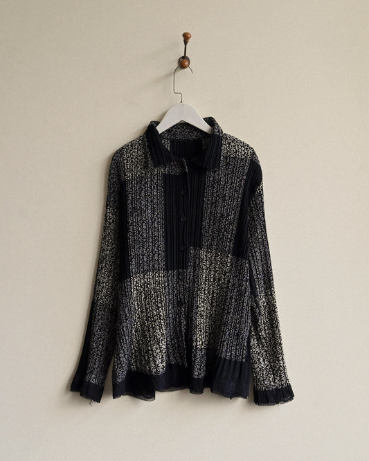 蕾絲綴飾壓褶印花古著襯衫