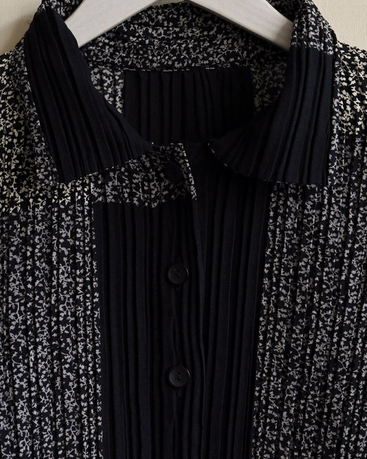 蕾絲綴飾壓褶印花古著襯衫