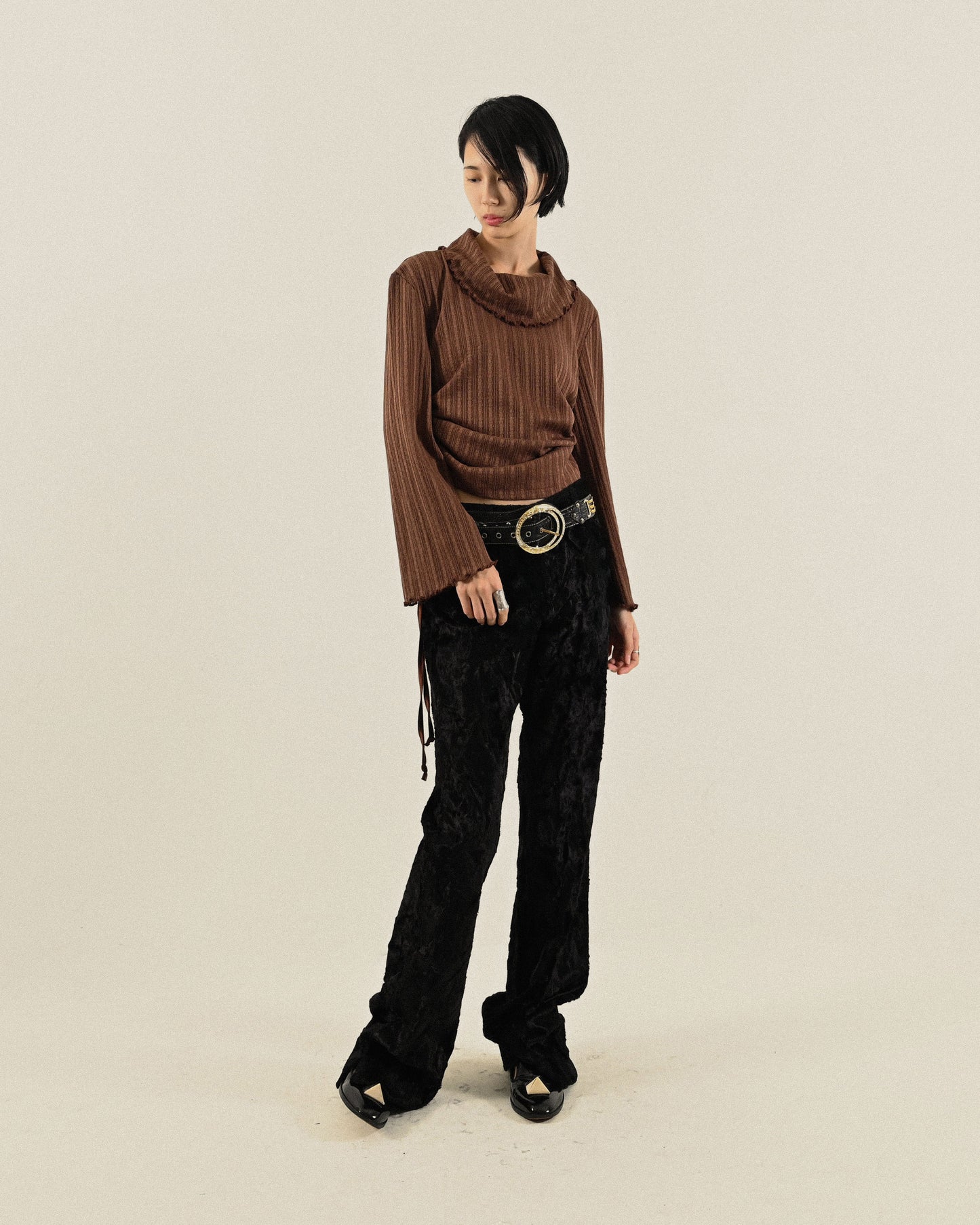 Upcycling抽繩緹花古著上衣