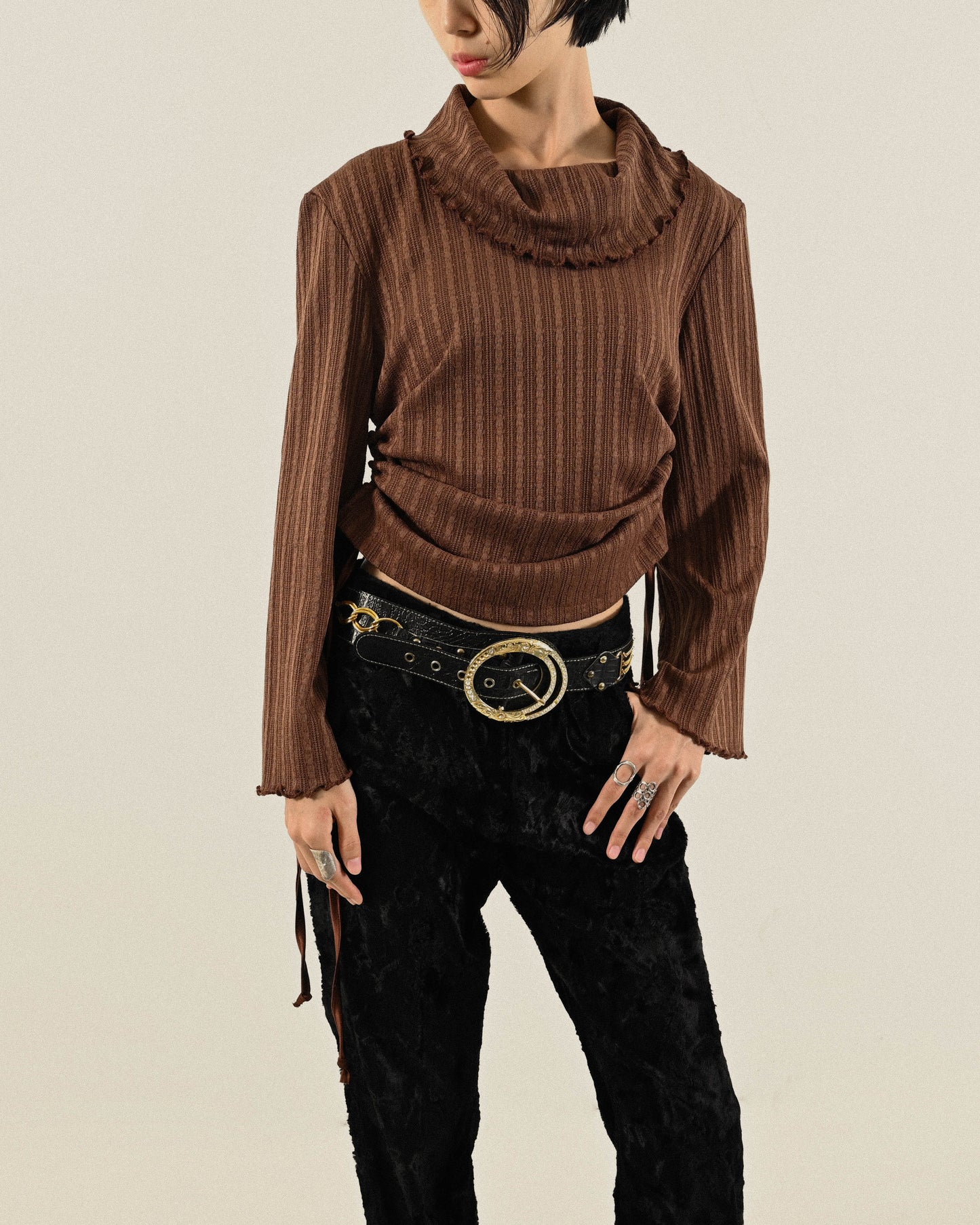 Upcycling抽繩緹花古著上衣