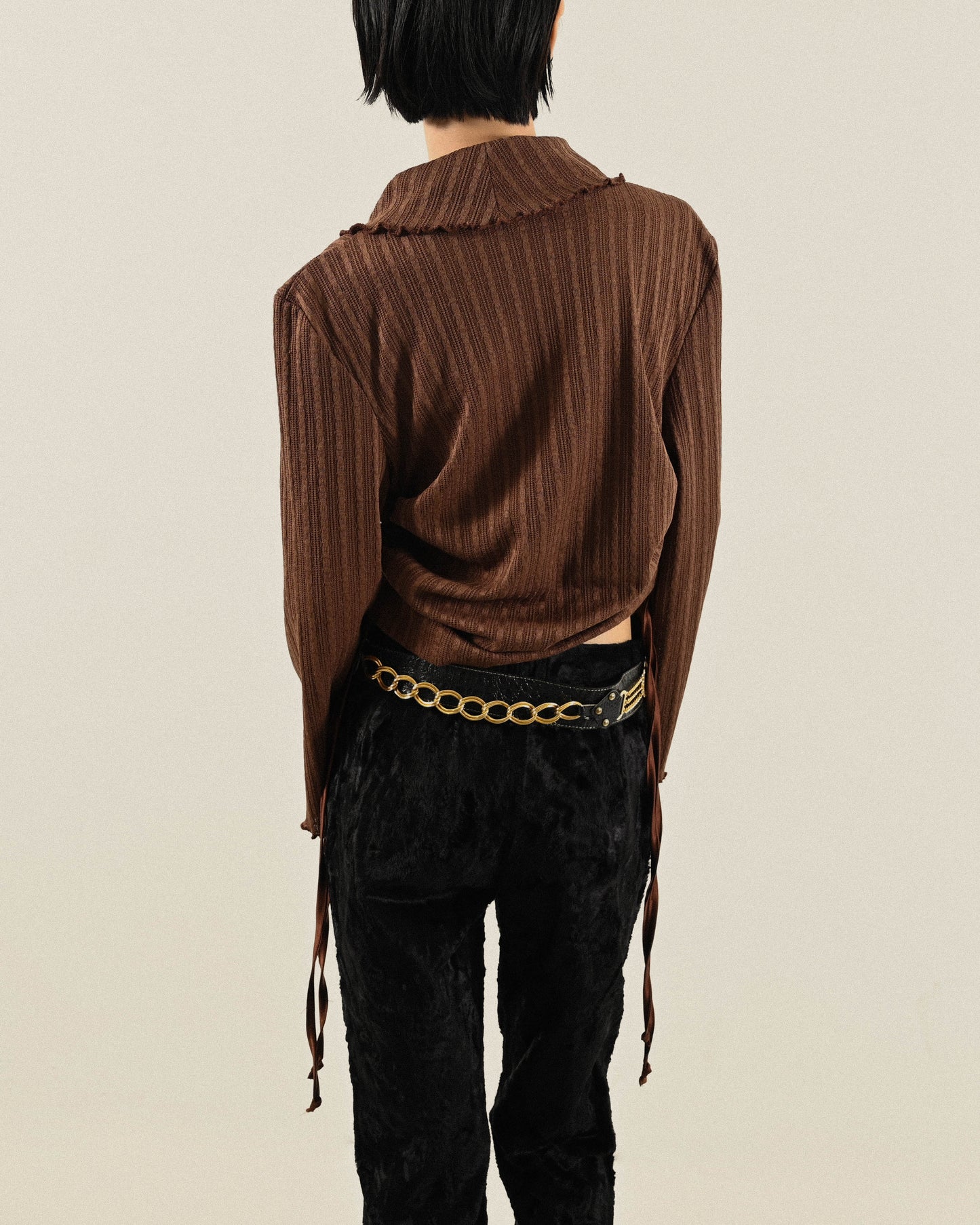 Upcycling抽繩緹花古著上衣