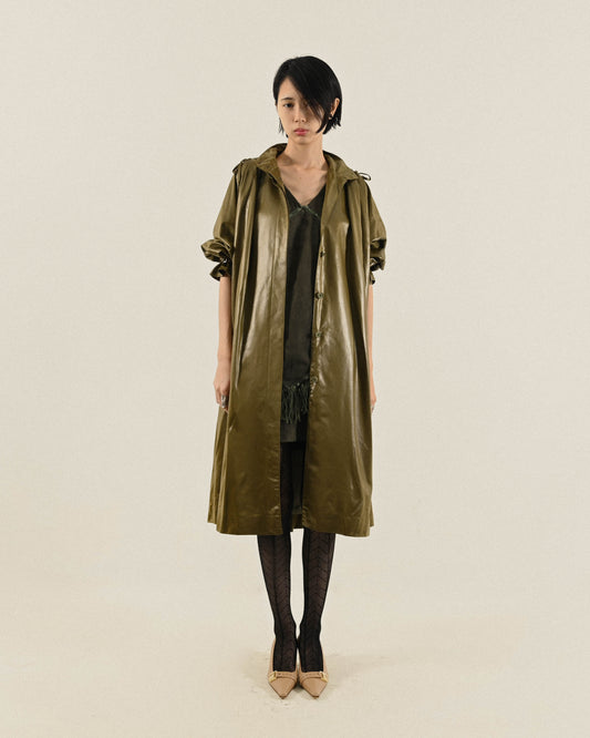 日本製光緞質感傘狀古著風衣