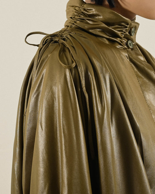 日本製光緞質感傘狀古著風衣