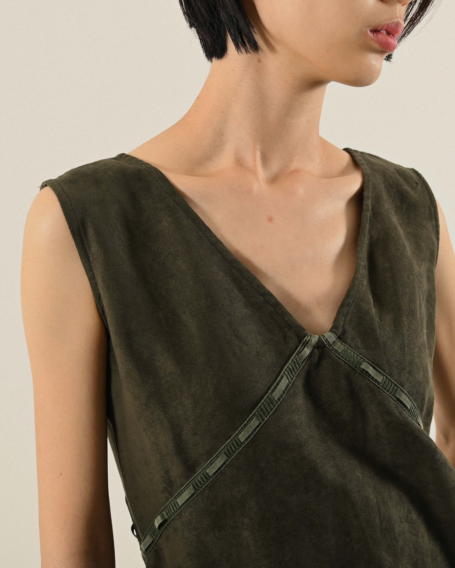 流蘇綴飾絨面古著洋裝