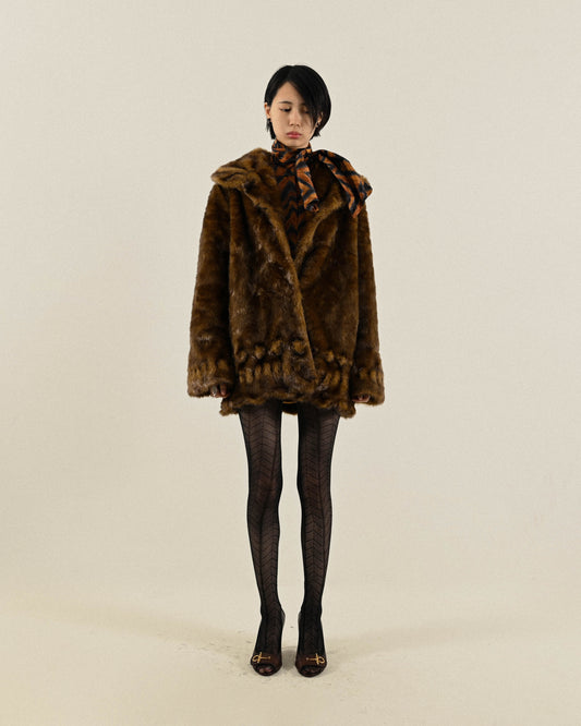 編織設計人造皮草古著外套