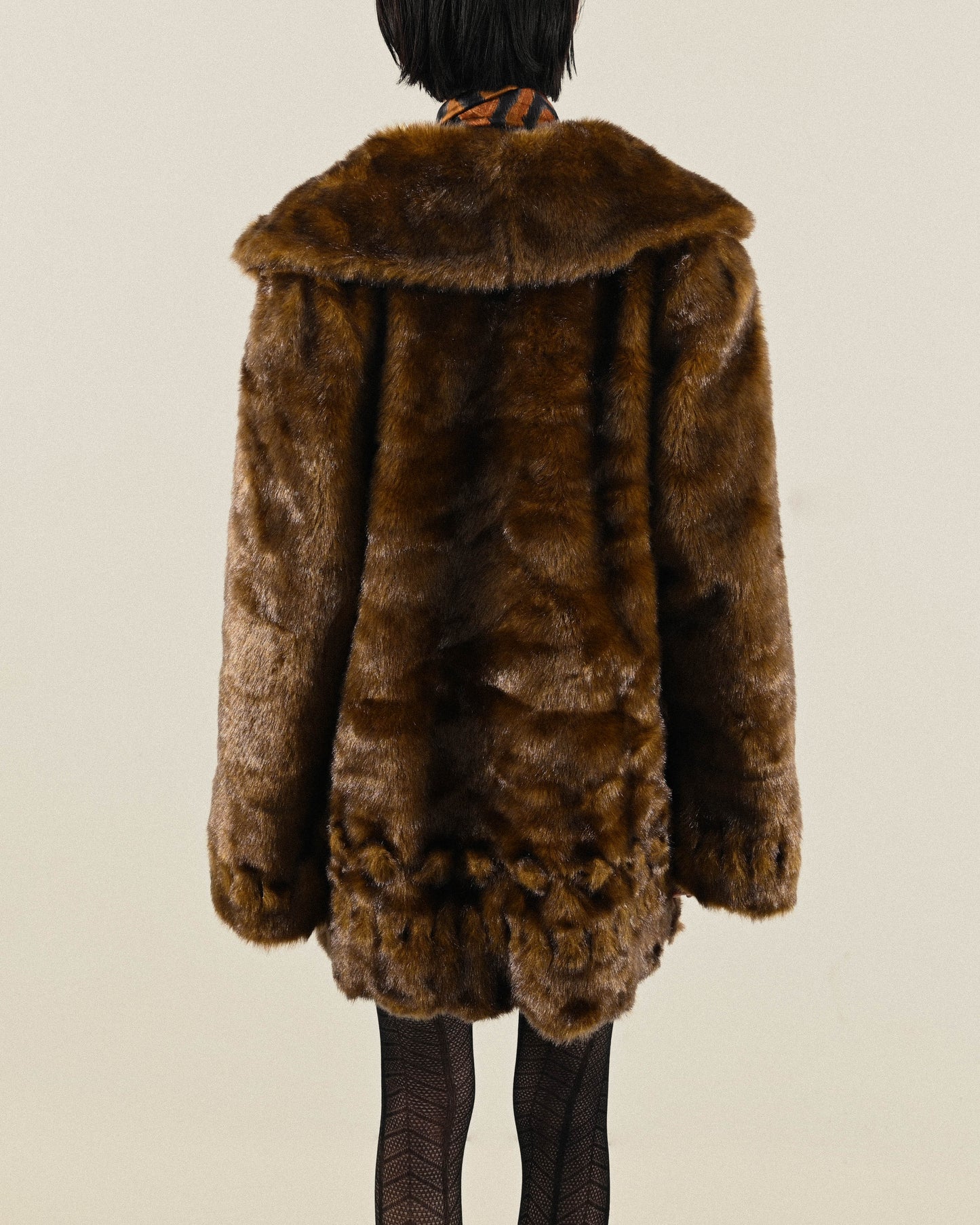 編織設計人造皮草古著外套