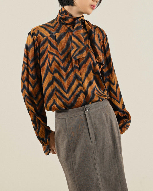 義大利製純絲印花古著襯衫