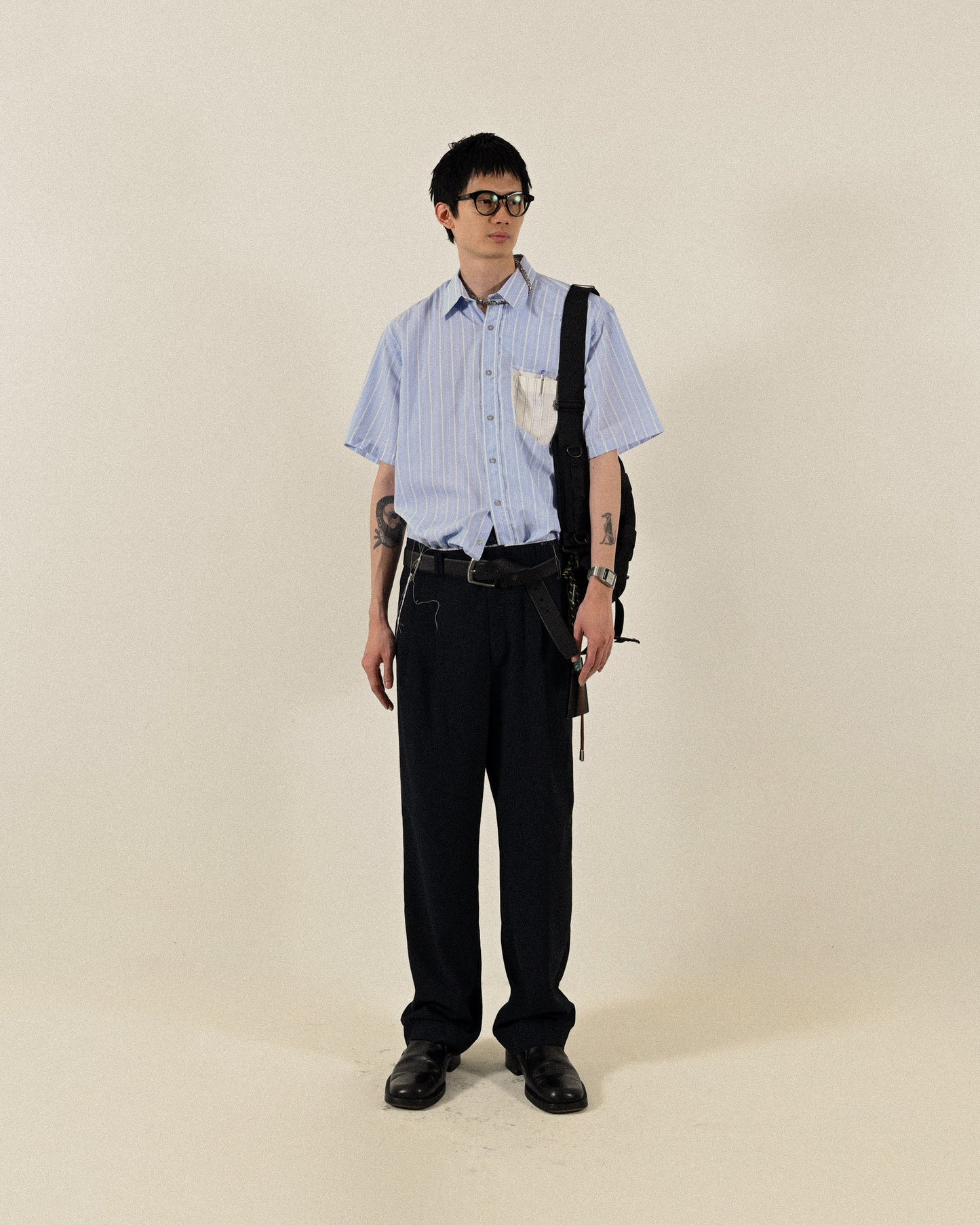 Upcycling假兩件式短袖古著襯衫