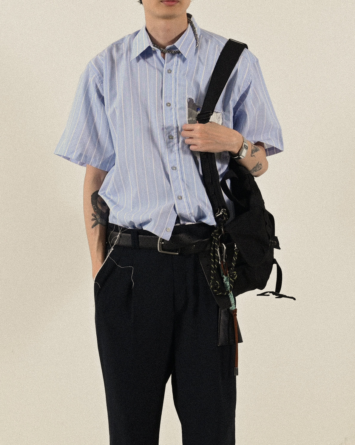 Upcycling假兩件式短袖古著襯衫