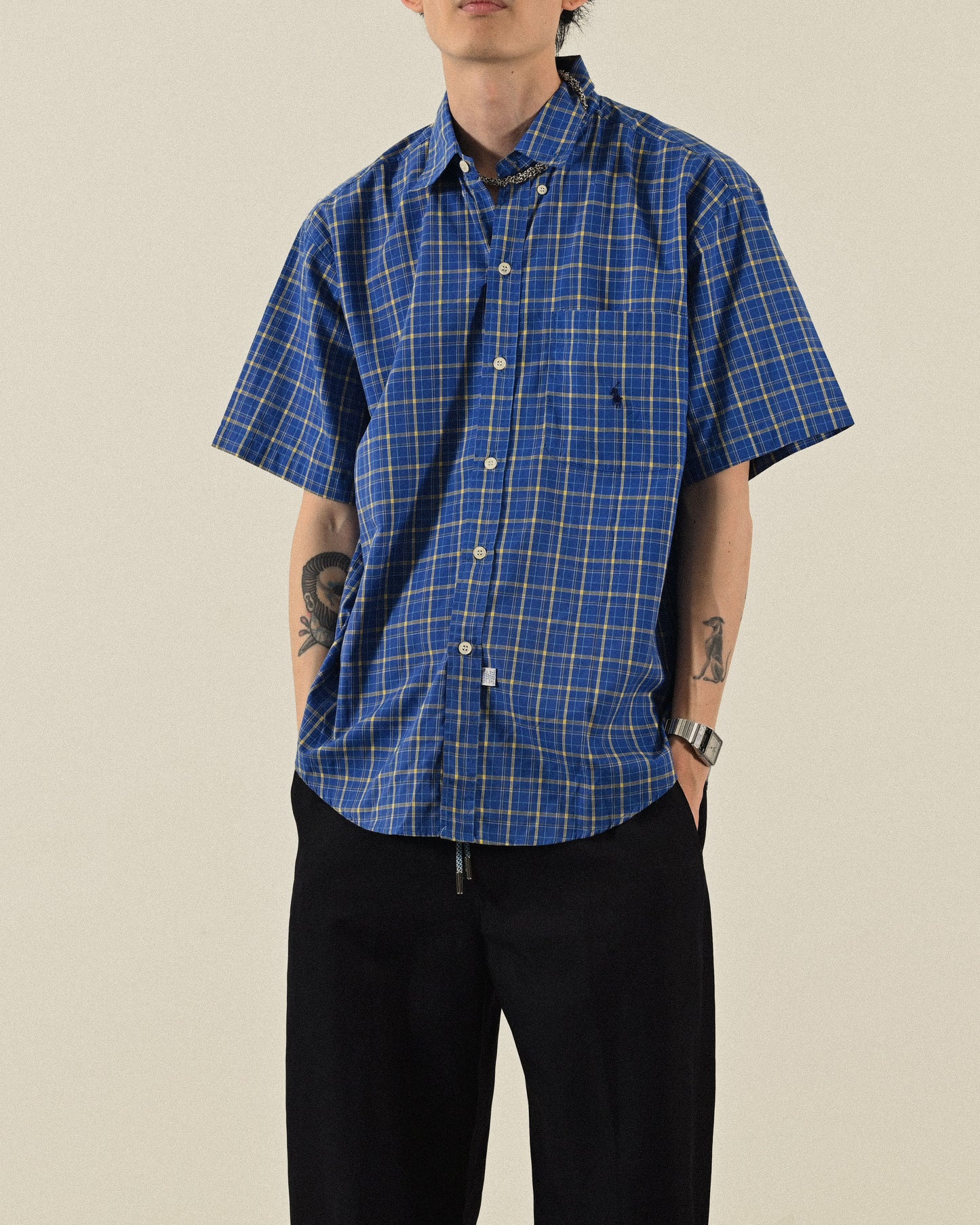 經典格紋短袖古著襯衫