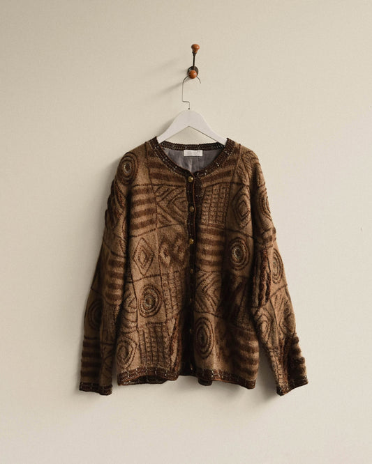 圖騰線繡毛海古著開襟毛衣