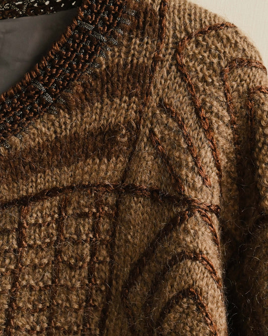 圖騰線繡毛海古著開襟毛衣