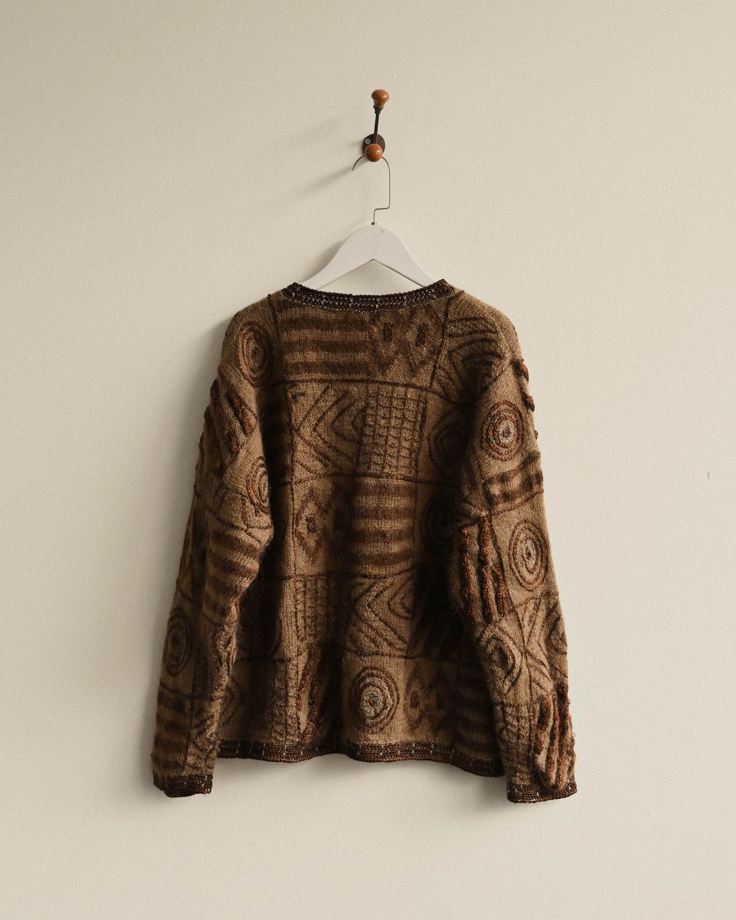 圖騰線繡毛海古著開襟毛衣