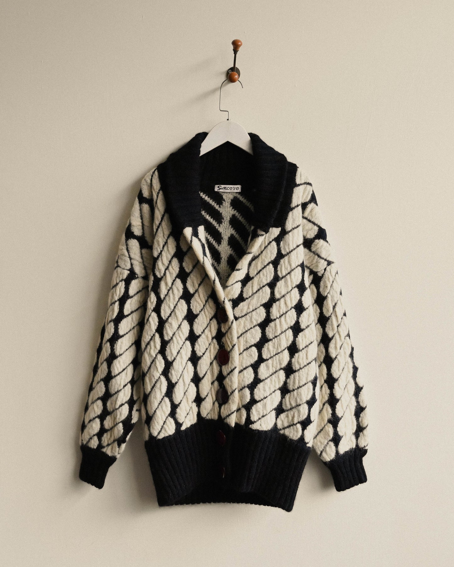 對色緹花開襟古著毛衣外套