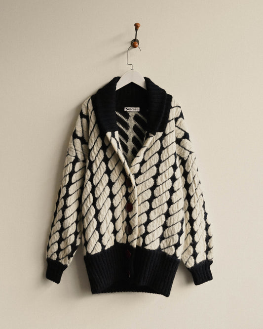 對色緹花開襟古著毛衣外套