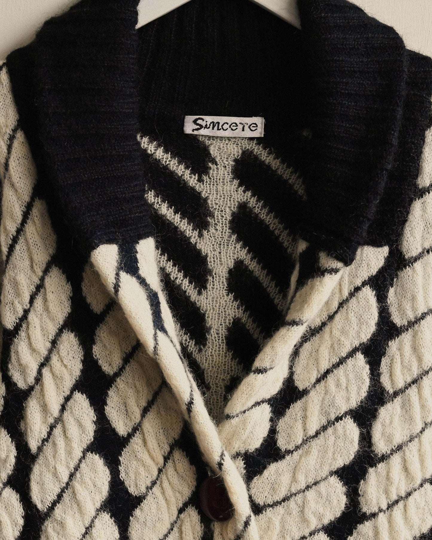 對色緹花開襟古著毛衣外套