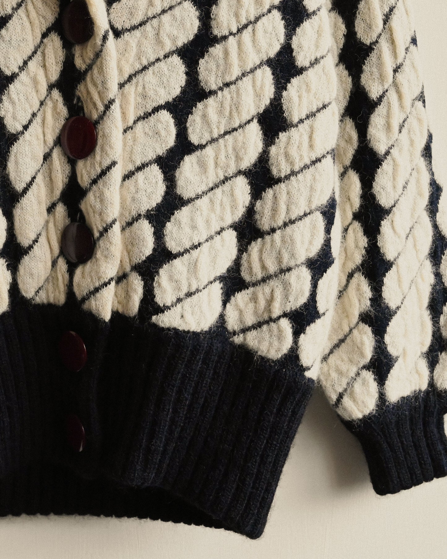 對色緹花開襟古著毛衣外套