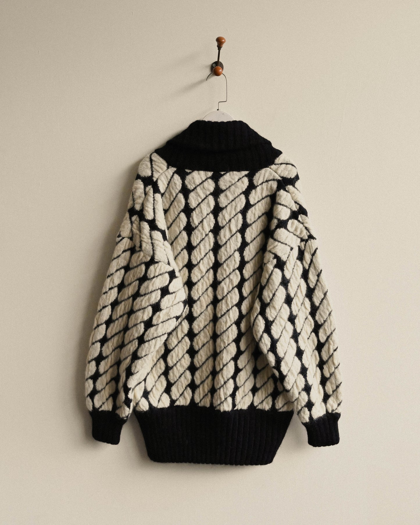 對色緹花開襟古著毛衣外套