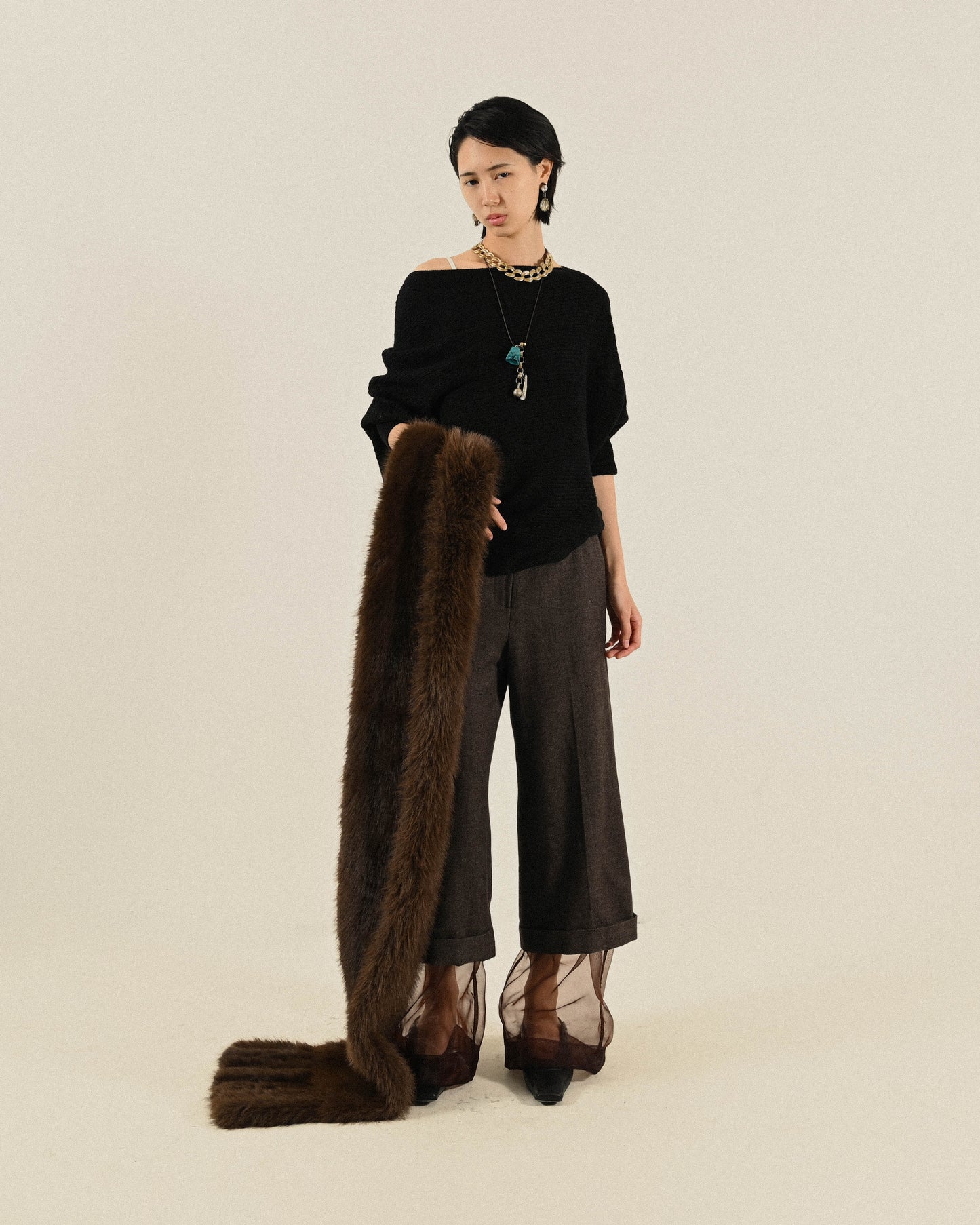 斜肩領口針織古著上衣