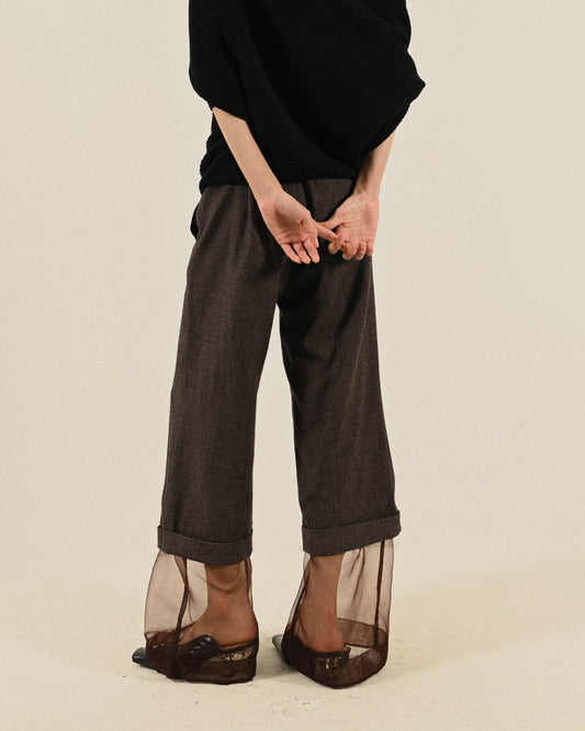 Upcycling紗質拼接毛料古著長褲