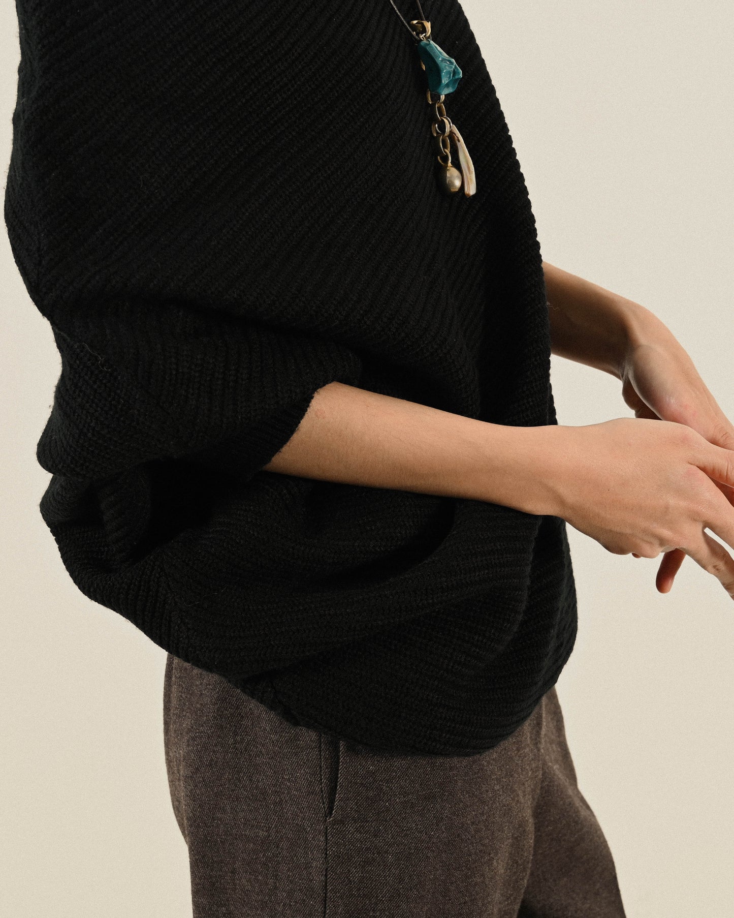 斜肩領口針織古著上衣