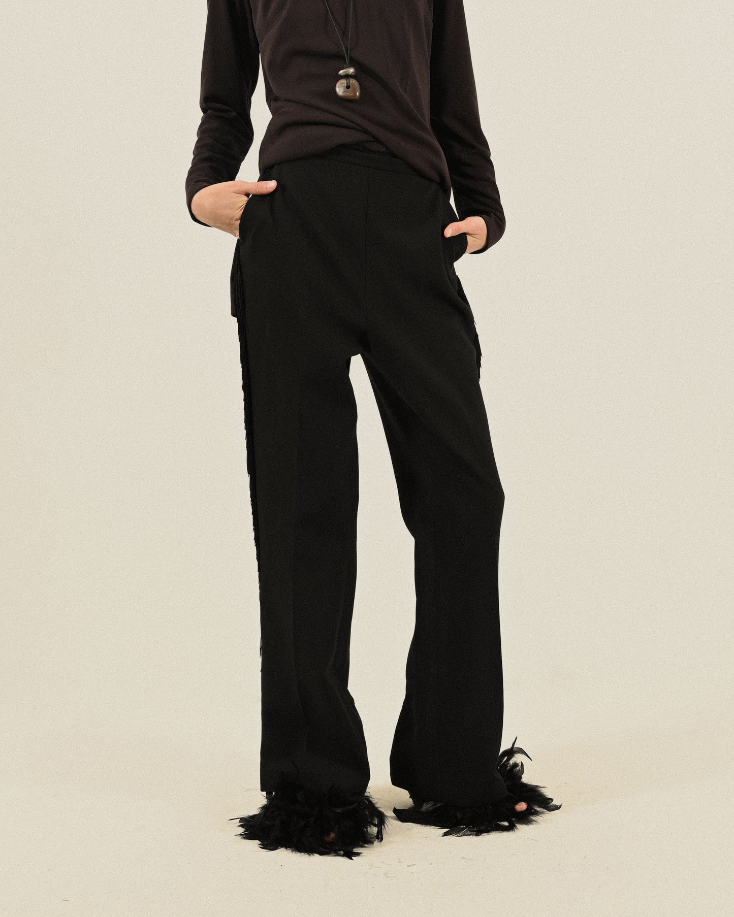 Upcycling流蘇綴飾古著長褲