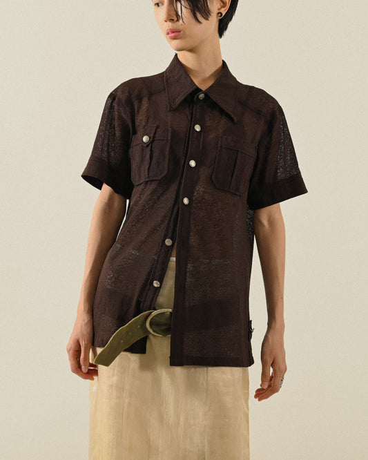 輕薄針織短袖古著襯衫