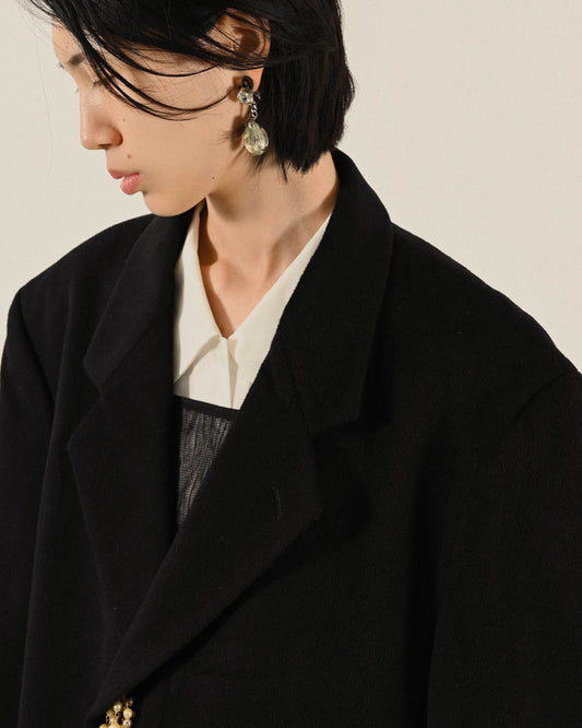 喀什米爾混紡長版古著大衣