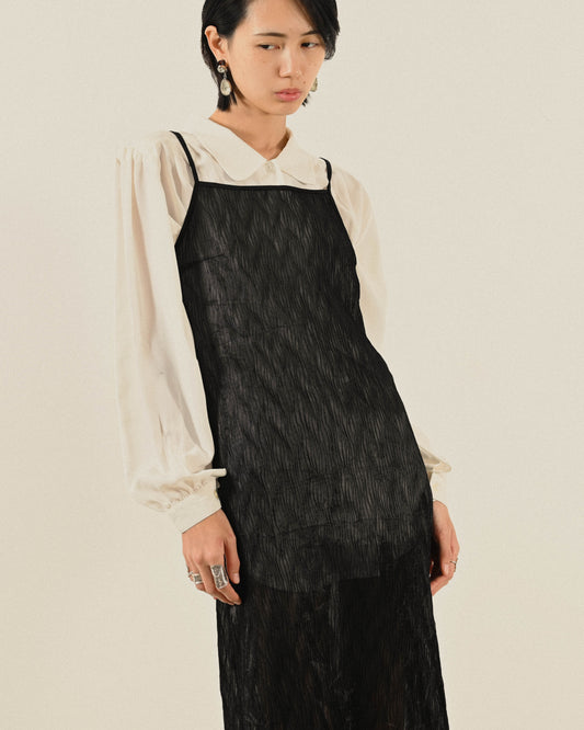 壓褶紗質細肩帶古著洋裝