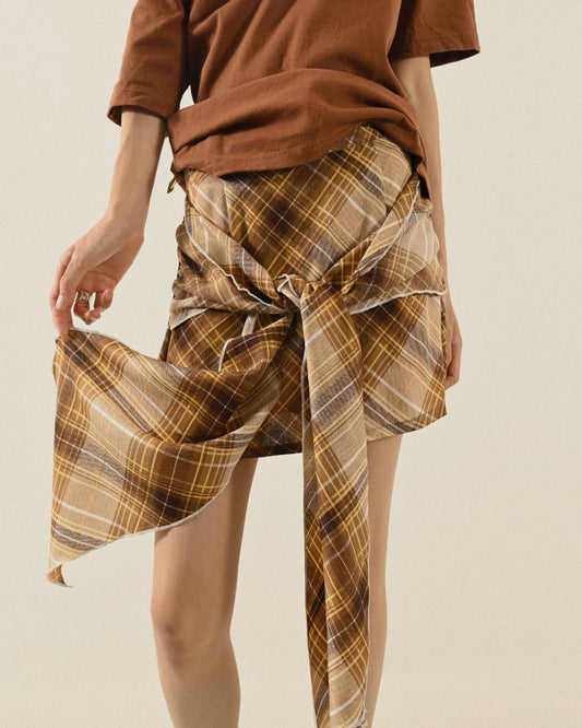 Upcycling交疊綁帶古著短裙